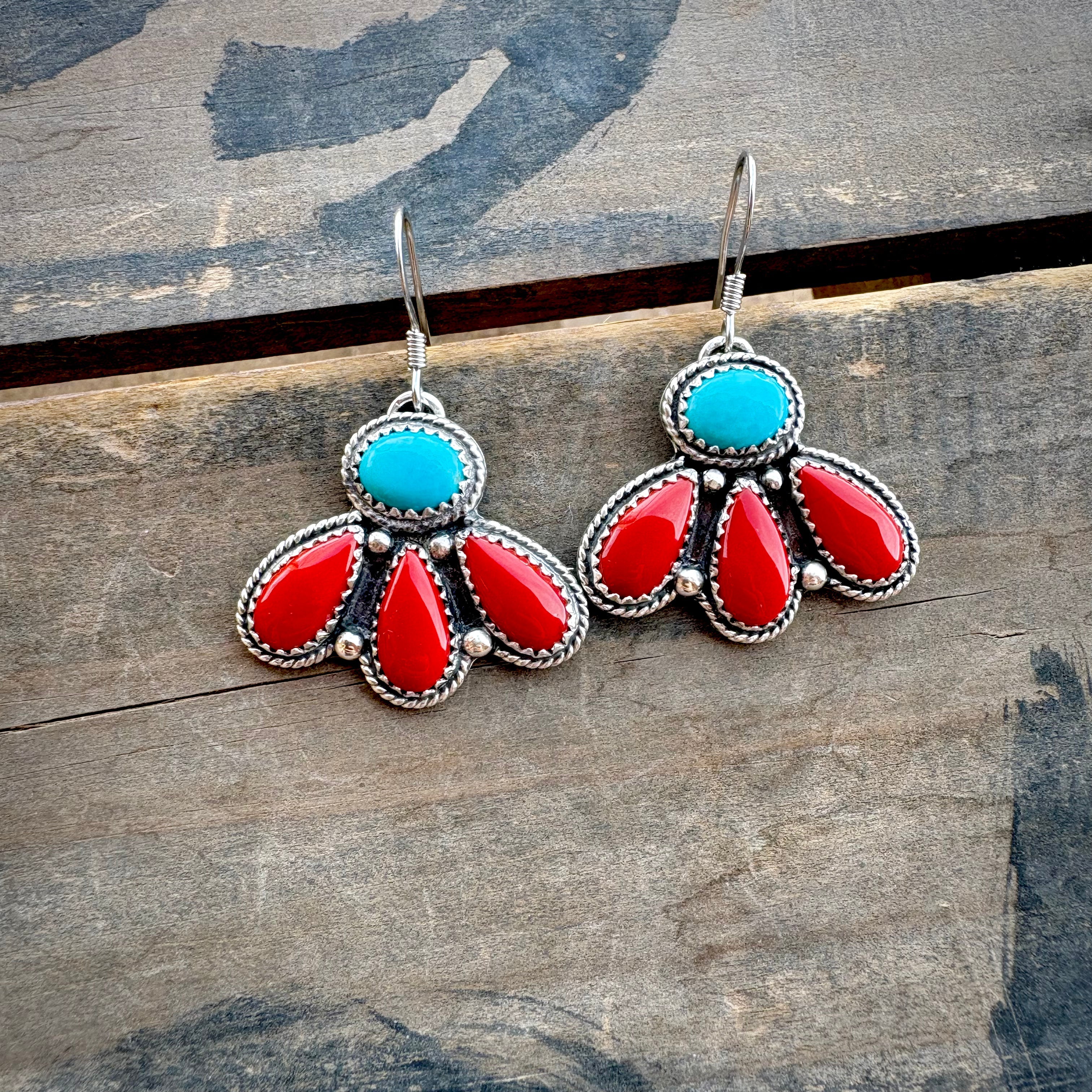 Rosarita and Turquoise Flower Dangle Earrings