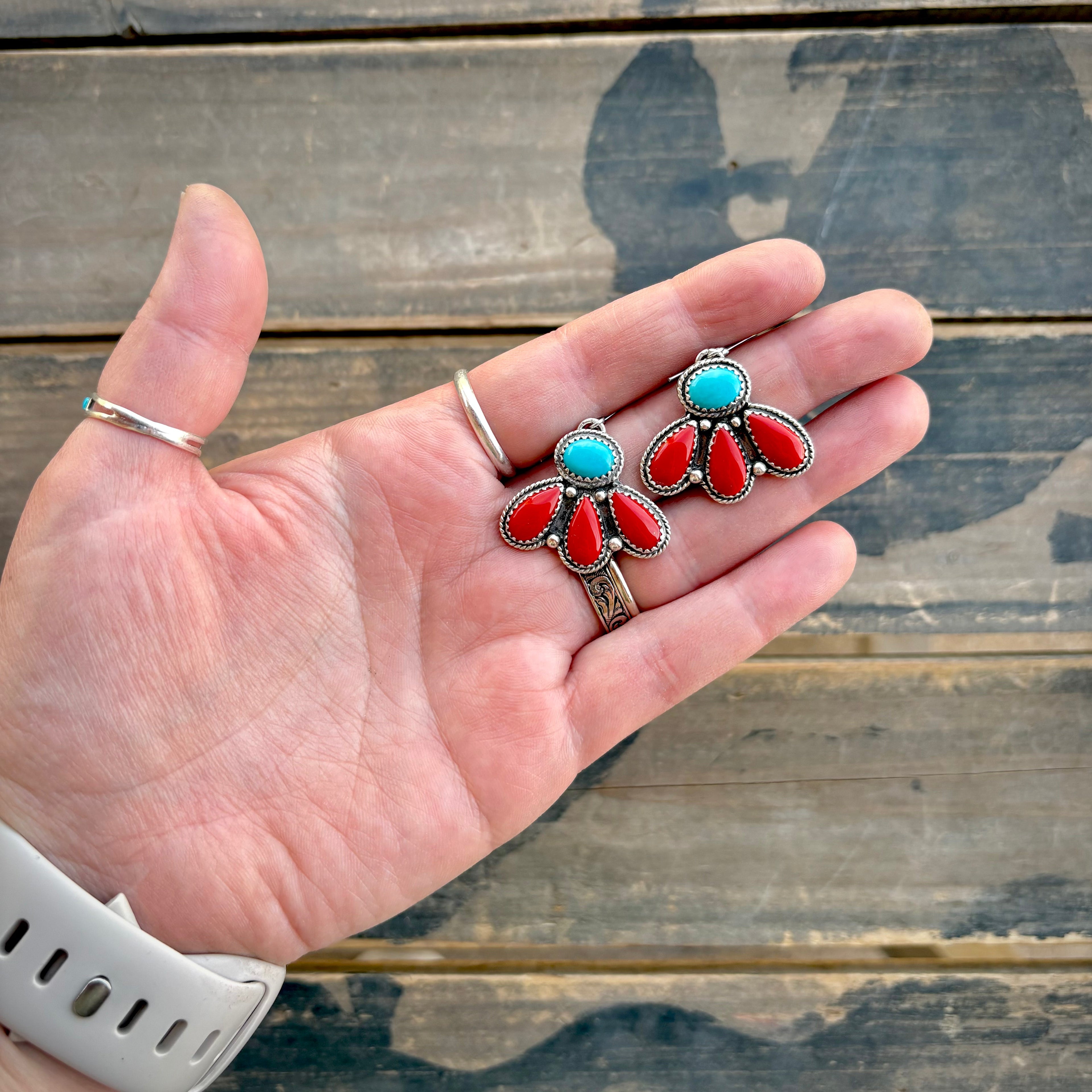 Rosarita and Turquoise Flower Dangle Earrings