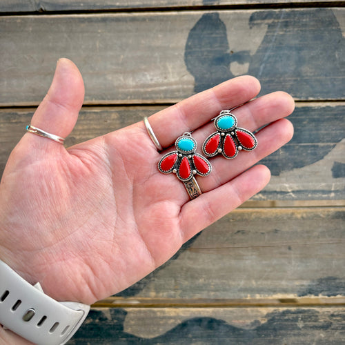 Rosarita and Turquoise Flower Dangle Earrings