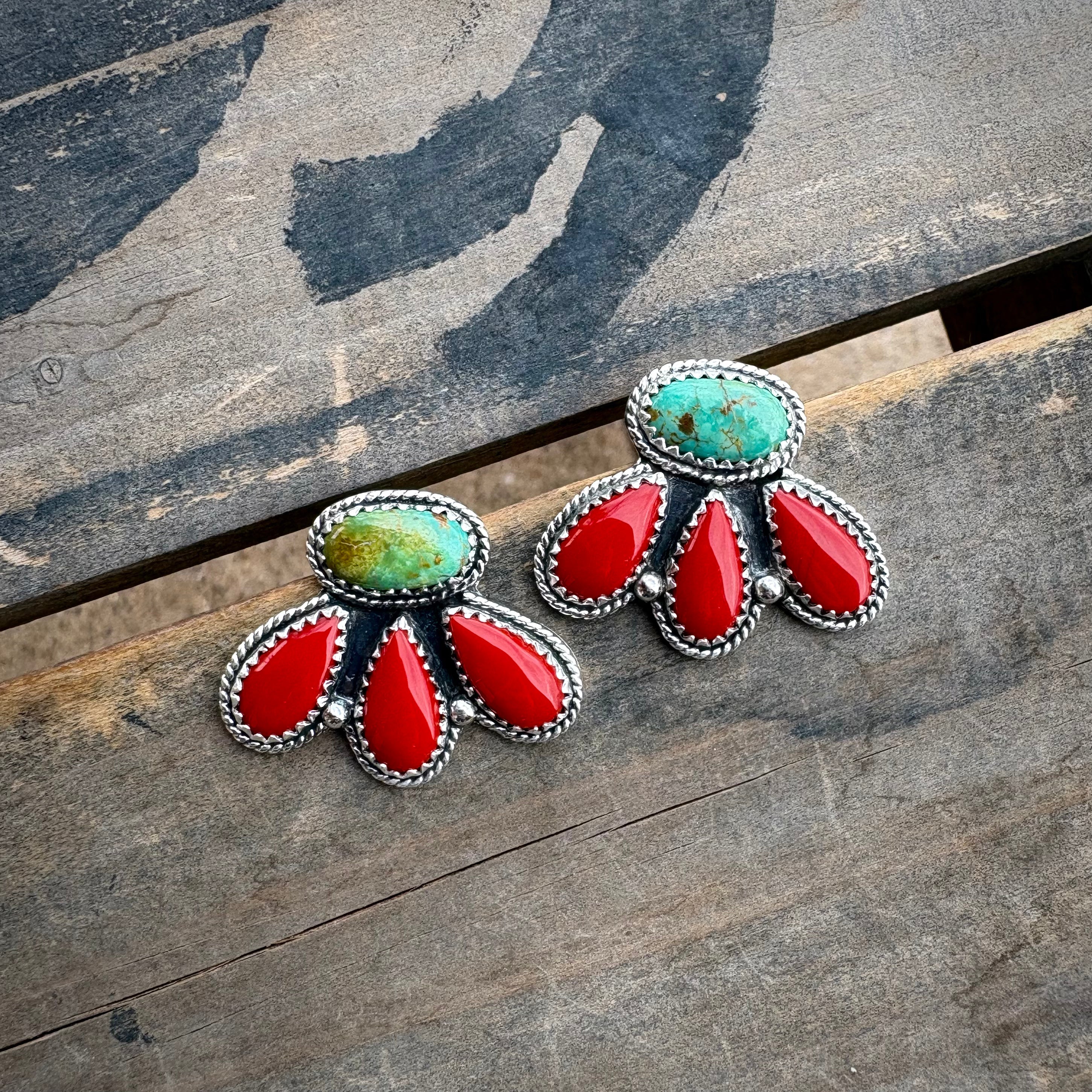 Rosarita and Turquoise Cluster Earrings